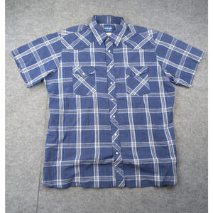 Wrangler Pearl Snap Shirt Men XL Vintage Blue Plaid Lightweight Western Workwear